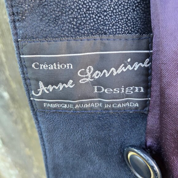 Vintage Black Leather Trench Coat jacket Womens Size L Braided Trim Mid Length - Picture 14 of 14